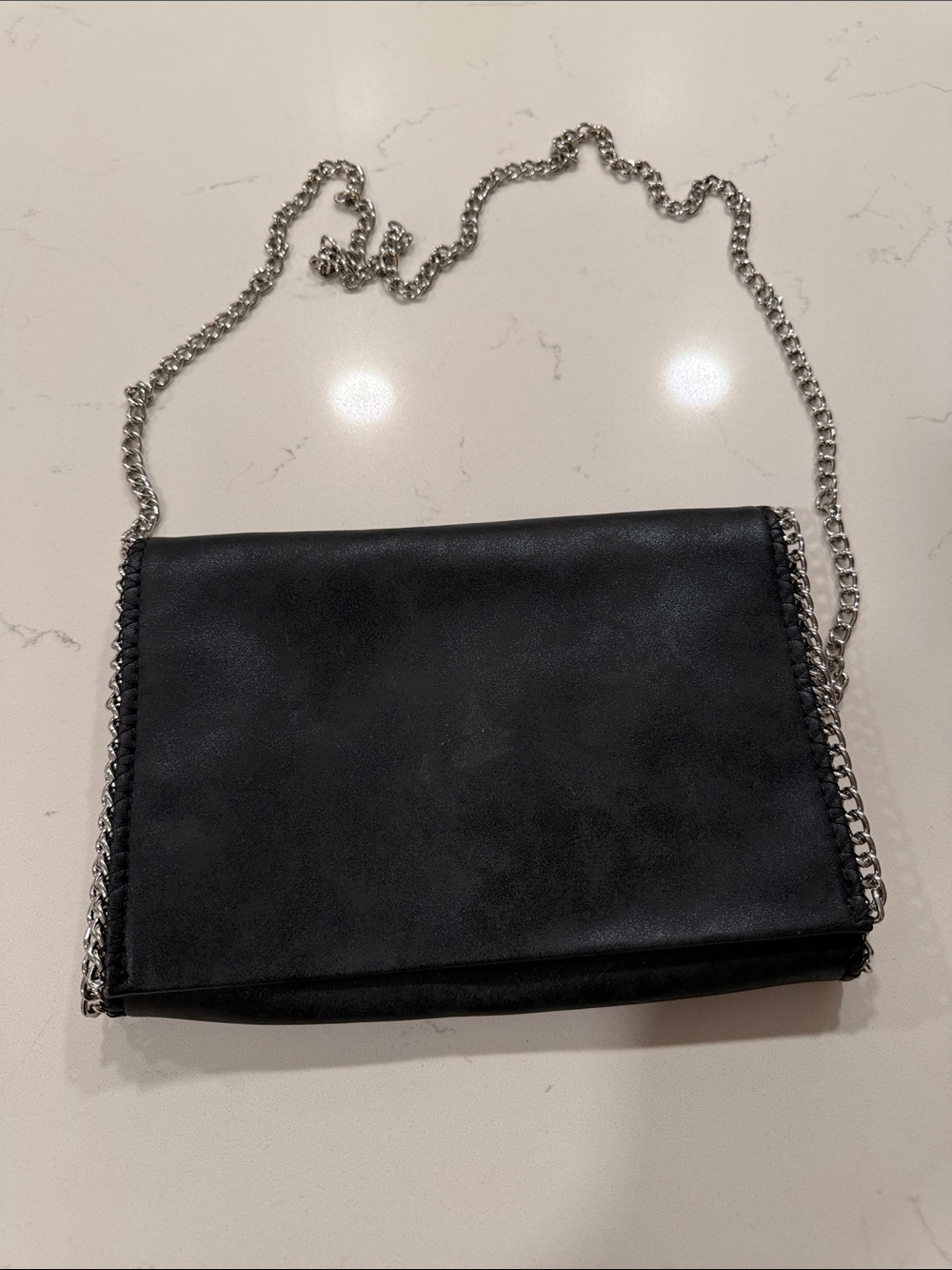Chelsea28 Black Crossbody with Silver Chain Trim